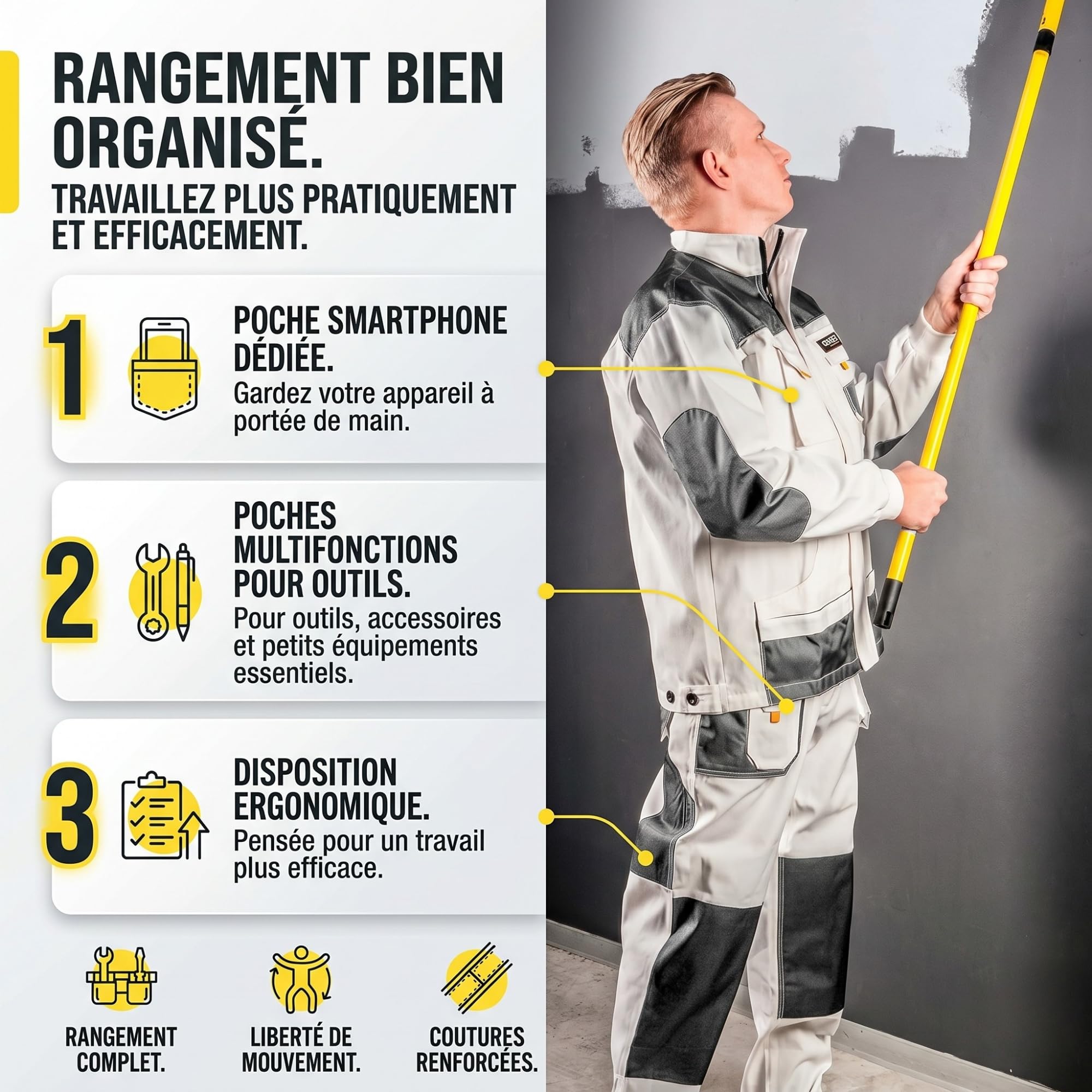 NEO Tools pantalon de travail blanc taille S peintre