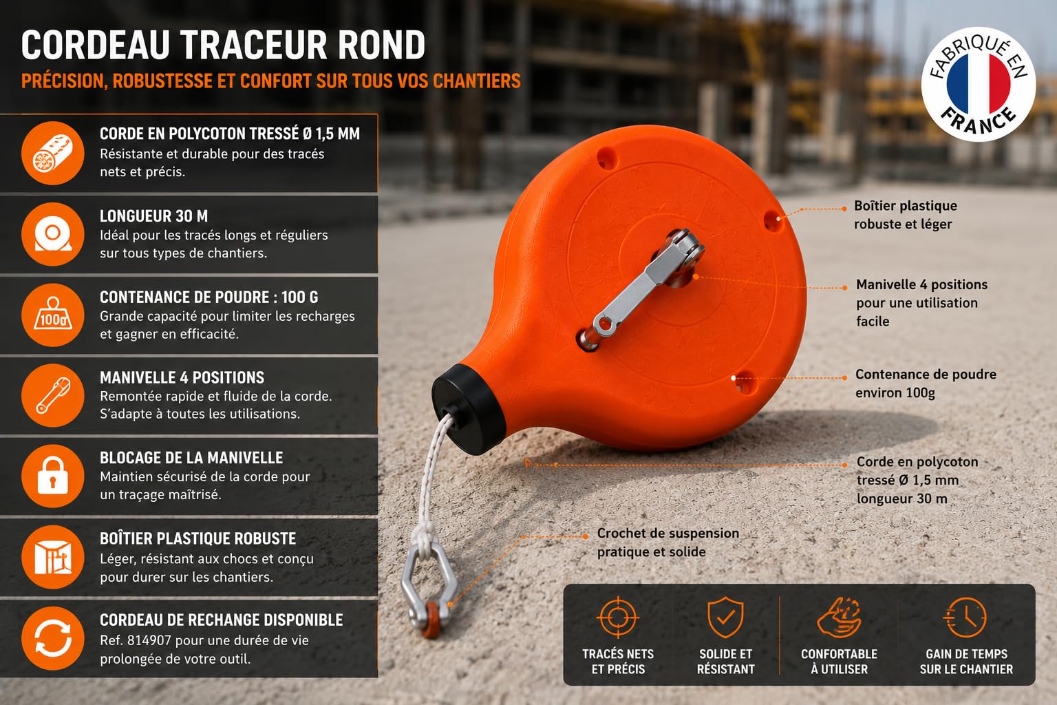 MOB-MONDELIN cordeau traceur boîtier rond 30 m