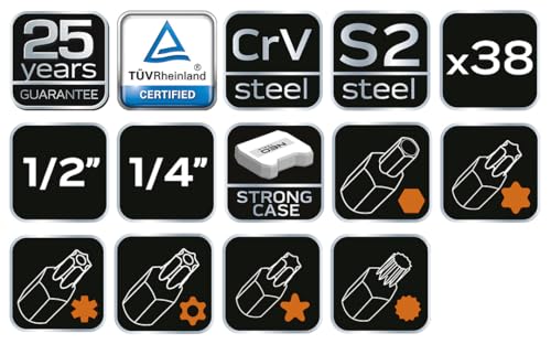 NEO TOOLS 08-710 coffret douilles embouts 38 pcs 1/2 1/4