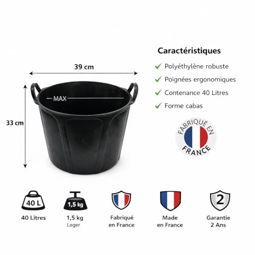 Mondelin auge cabas maçon 40 L plastique renforcé
