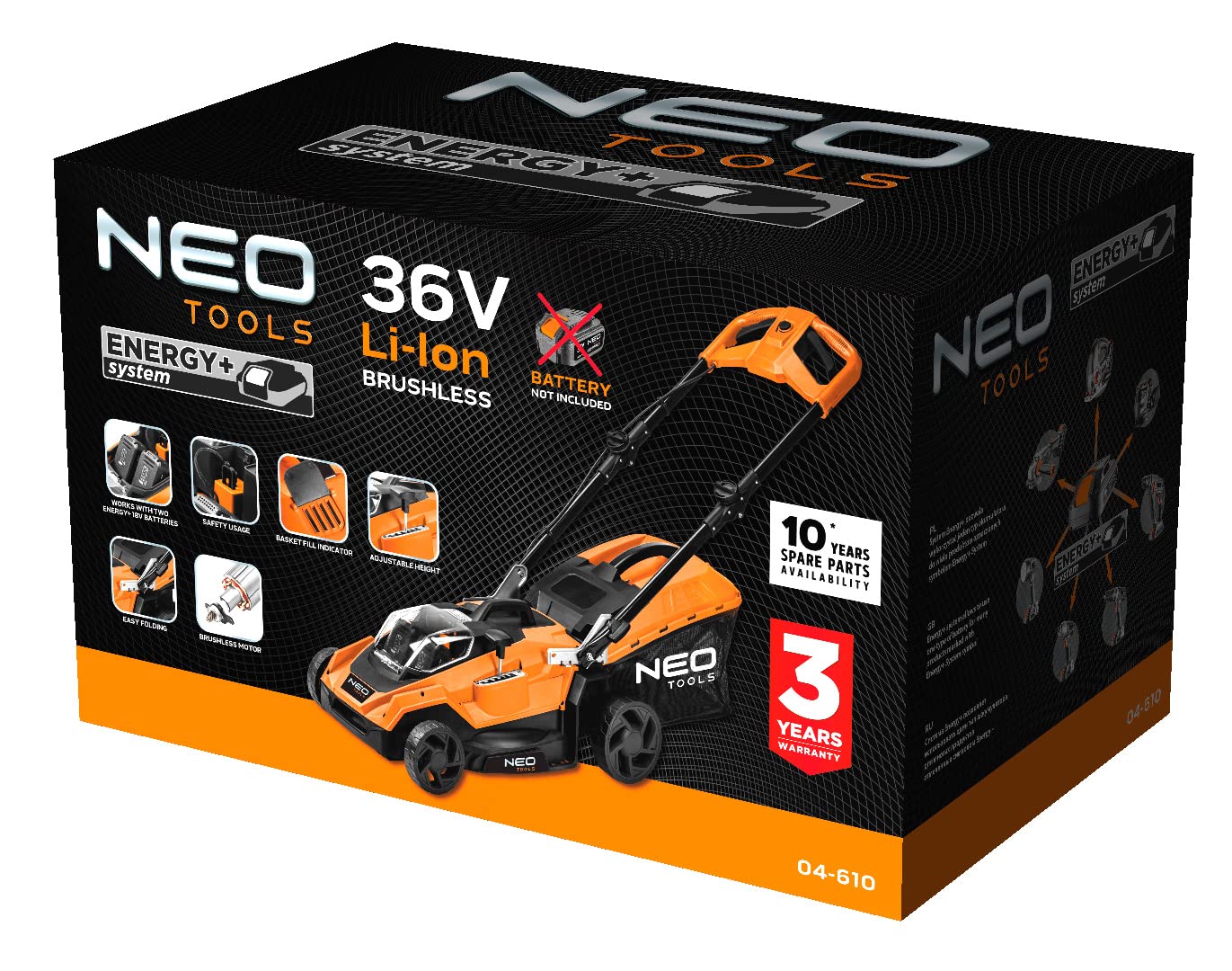 NEO TOOLS tondeuse sans fil 36 V 400 mm bac 40 L sans balais