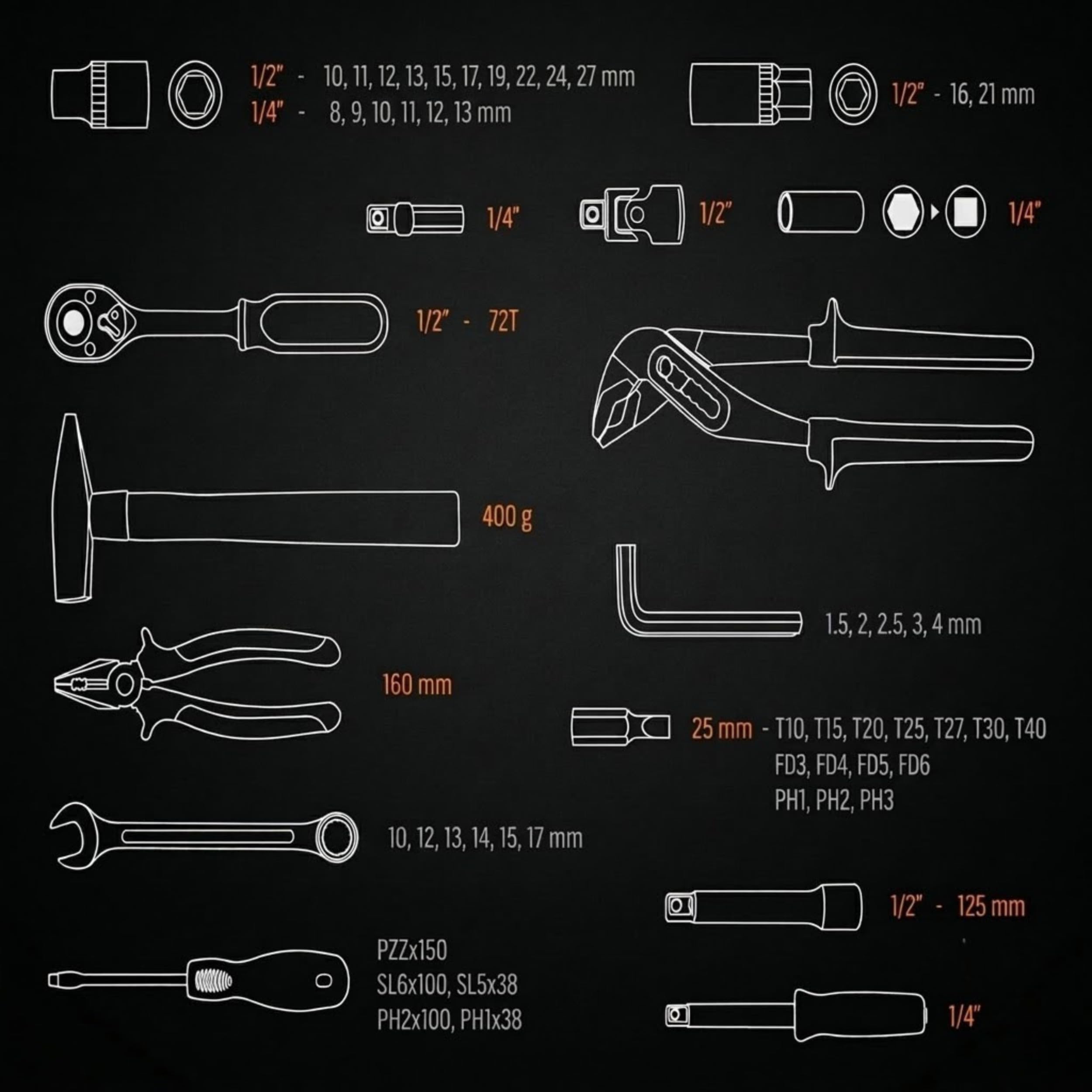 NEO Tools 08-684 mallette à outils 56 pièces complète