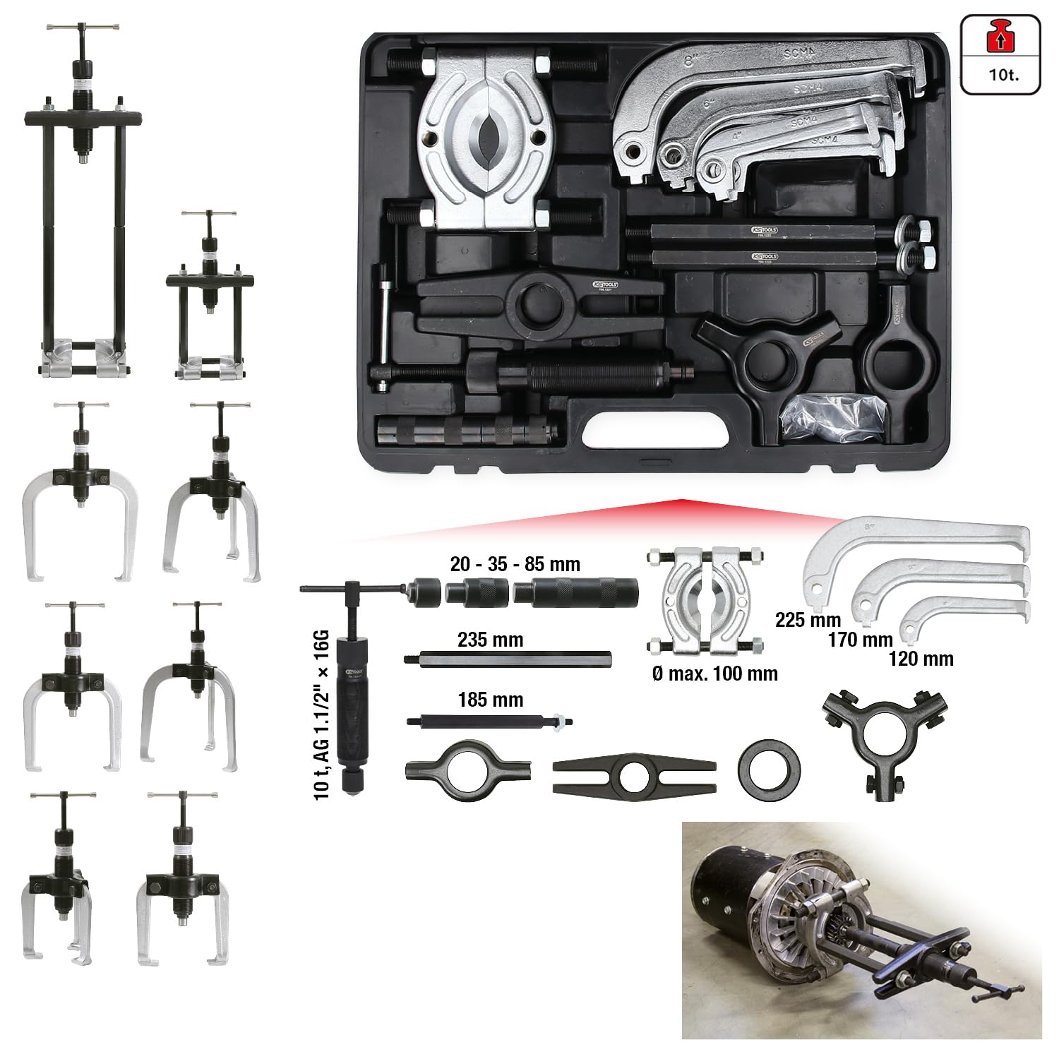 KS Tools 700.1200 coffret extracteur hydraulique 10 T 22 pièces