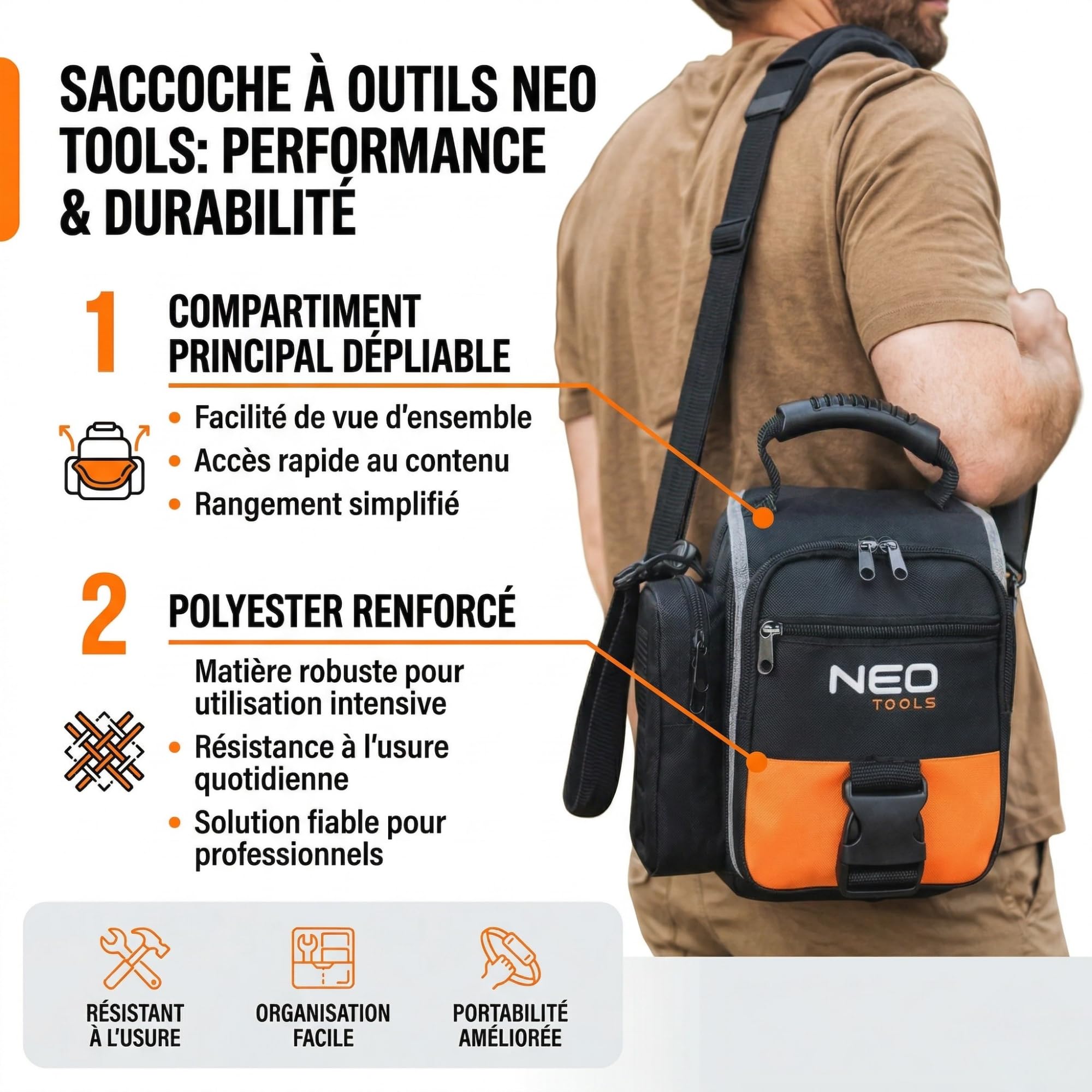 NEO TOOLS sac à outils monteur polyester 8 poches noir