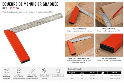 Mondelin équerre de menuisier graduée traçage atelier