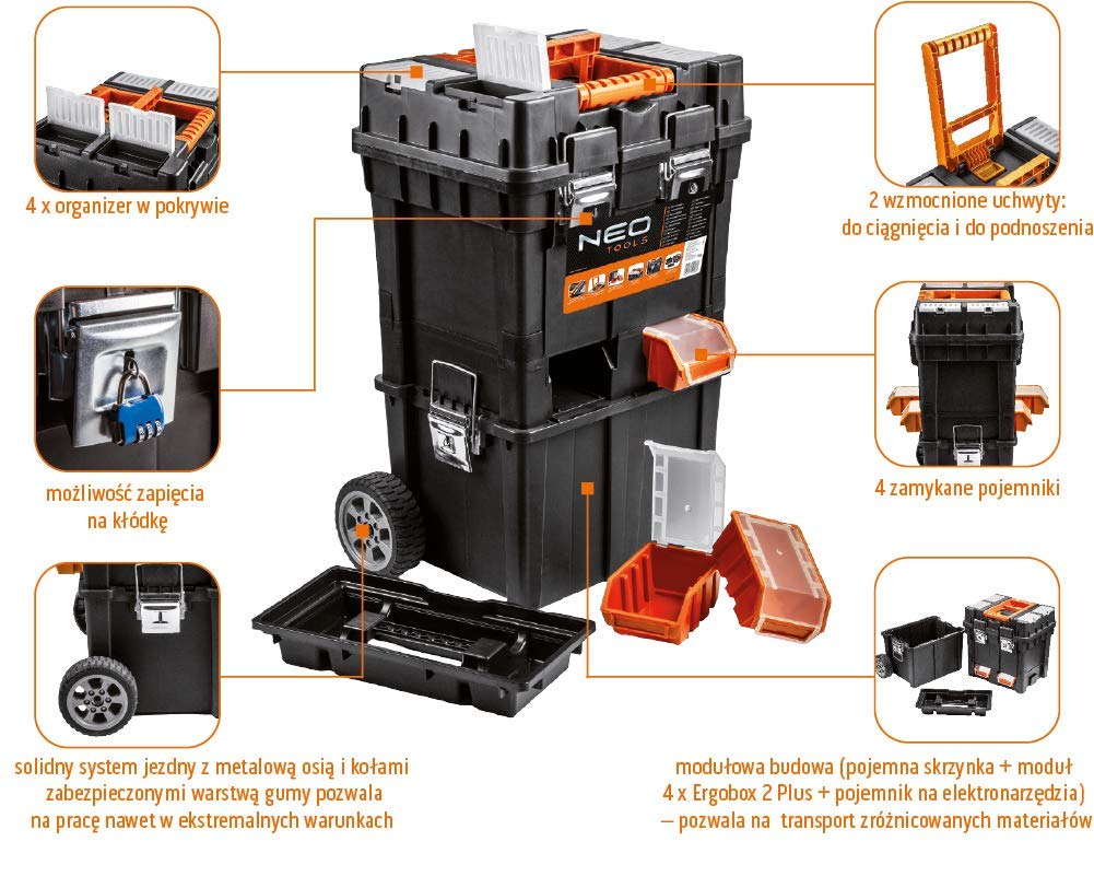 NEO TOOLS Servante d'atelier mobile 3 parties noir orange