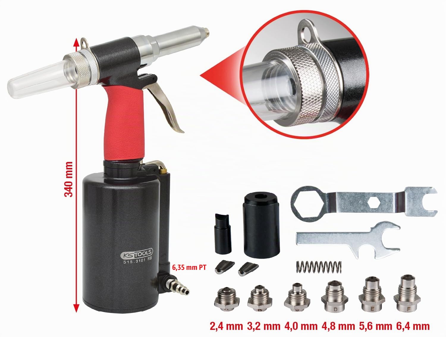 KS Tools 515.3101 riveteuse pneumatique 2,4-6,4 mm